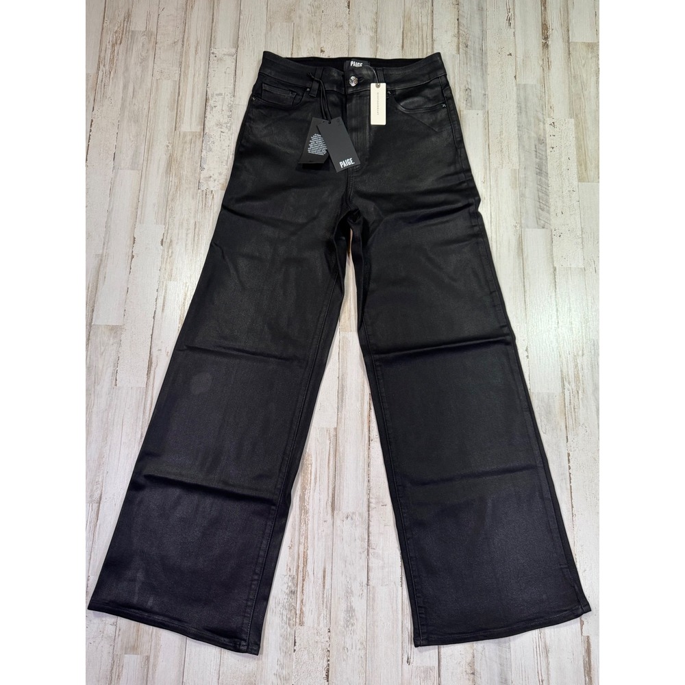 NWT PAIGE Jeans Womens 29 Black Anessa 31 High Rise Wide Leg Fog Luxe Coating - Picture 4 of 16